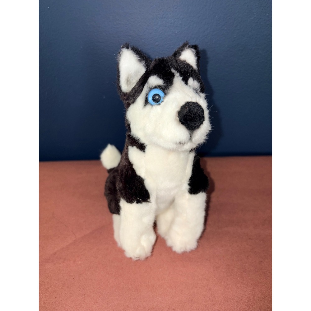 Husky Plush Stuffed Animal Black White Dog Blue Eyes 7 Inch Puppy